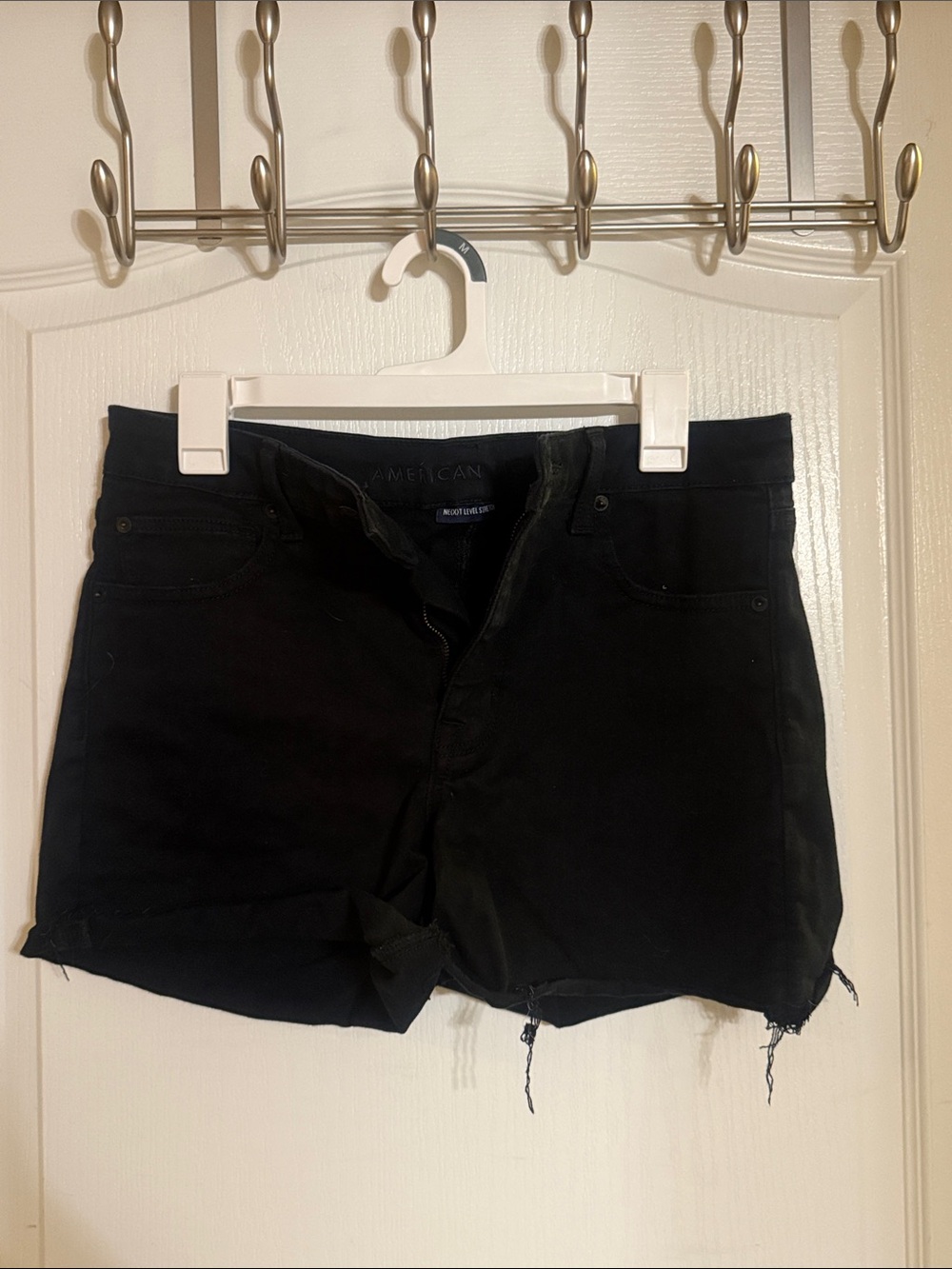 American Eagle Outfitters Black Denim Cutoff Shorts with Frayed Hem